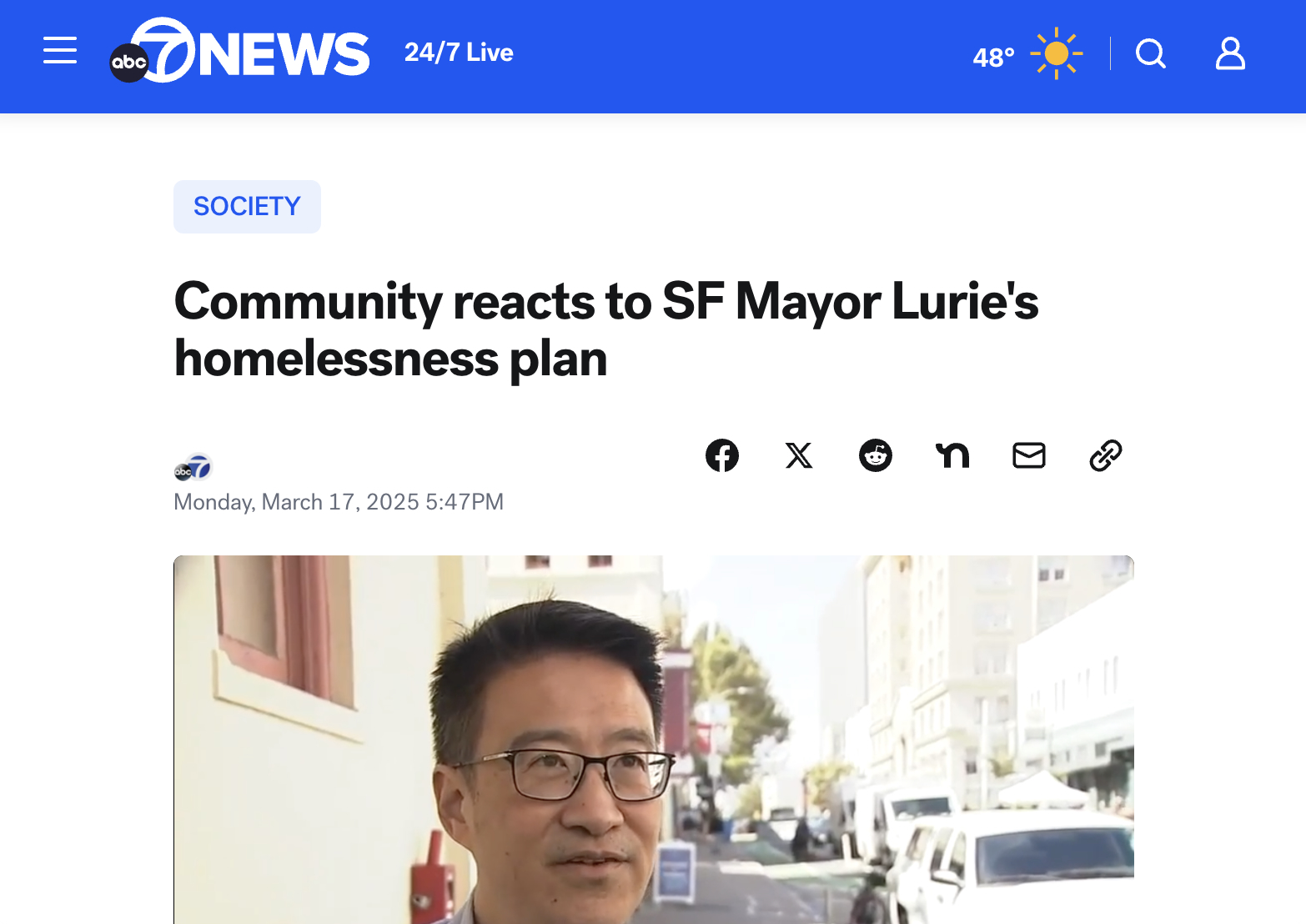 ABC 7 News: Community reacts to SF Mayor Lurie’s homelessness plan